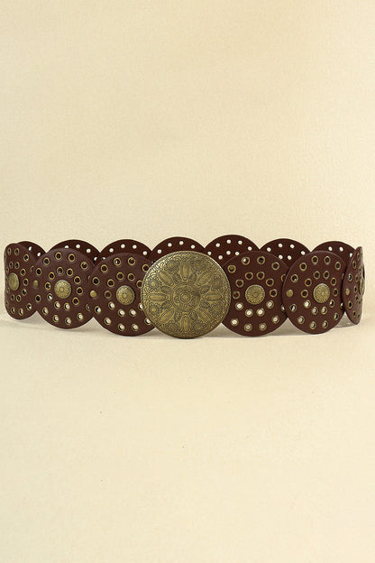 Zinc Alloy PU Disc Belt Chocolate One Size Easy Apparels