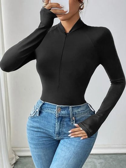 Trendsi Perfee Half Zip Long Sleeve Bodysuit