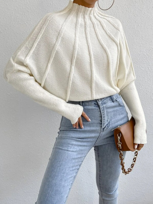 Trendsi Mock Neck Ribbed Long Sleeve Sweater White