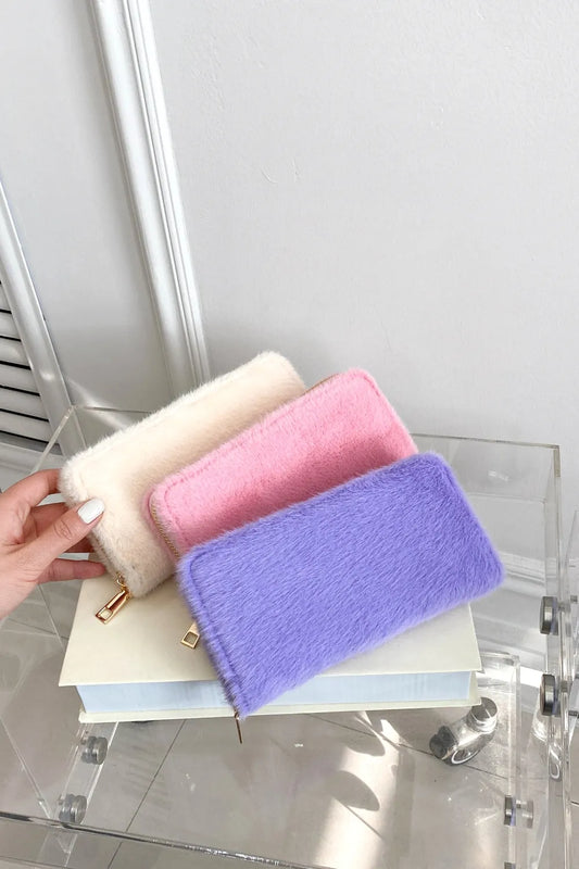 Solid Color Fluff Rectangle Wallet Easy Apparels