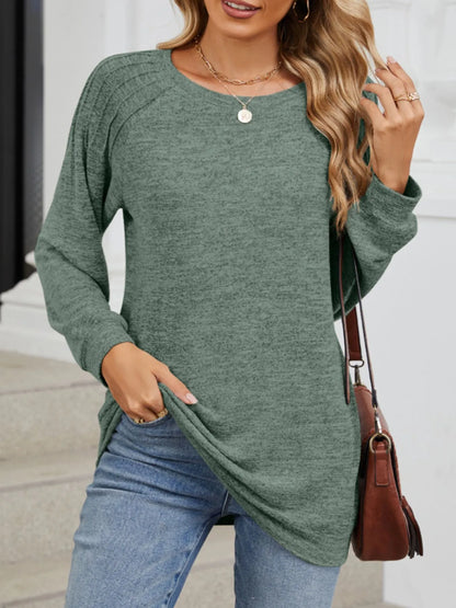 Trendsi Round Neck Long Sleeve T-Shirt Army Green