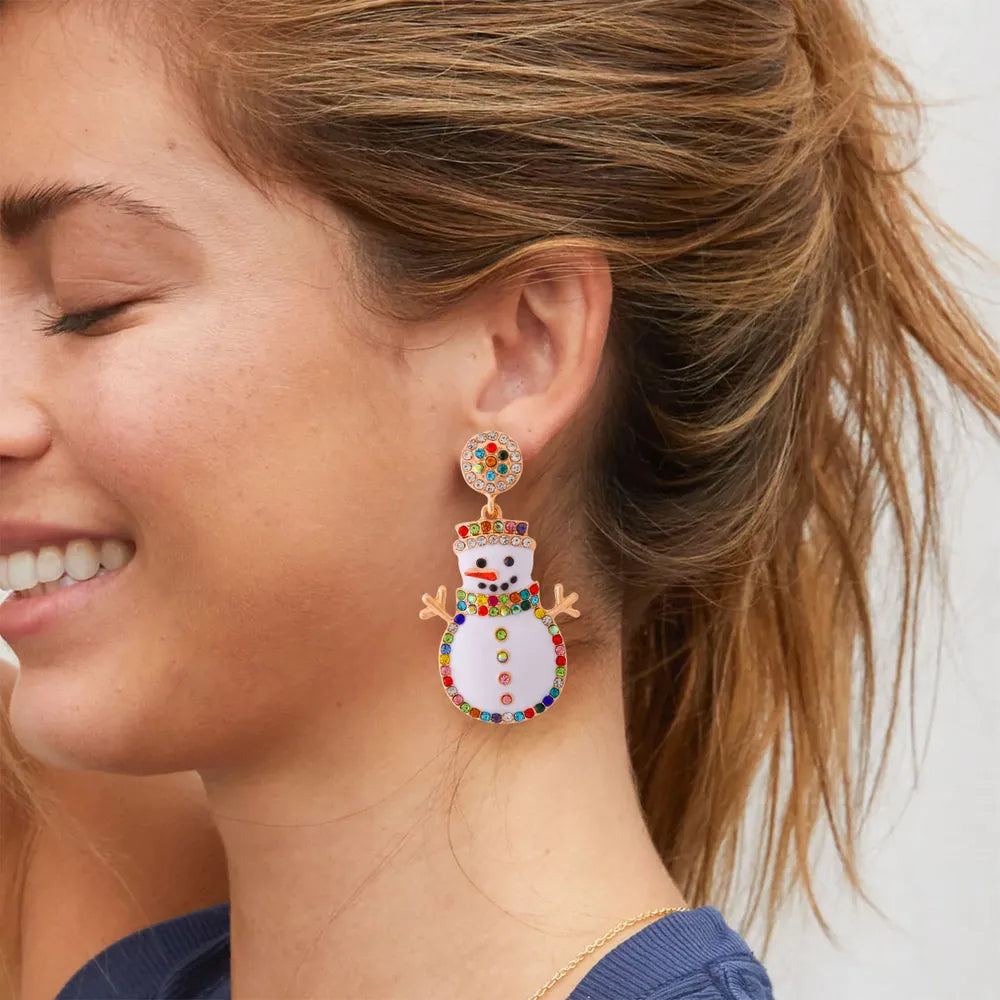 Alloy Rhinestone Snowman Earrings Easy Apparels
