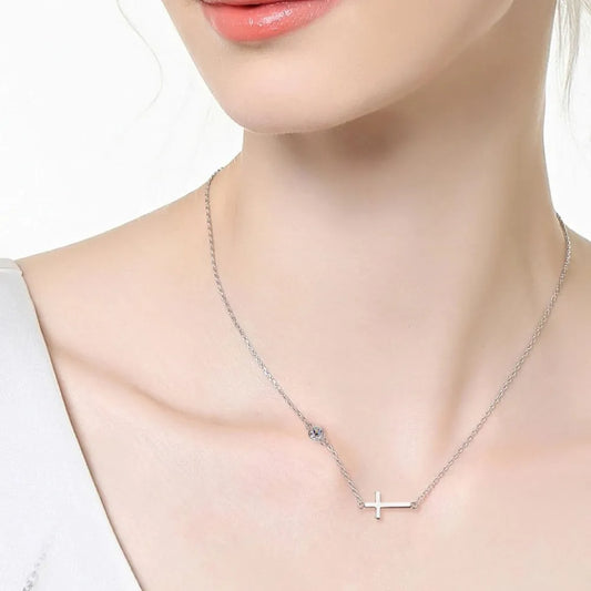 Cross 925 Sterling Silver Moissanite Necklace Silver One Size Easy Apparels