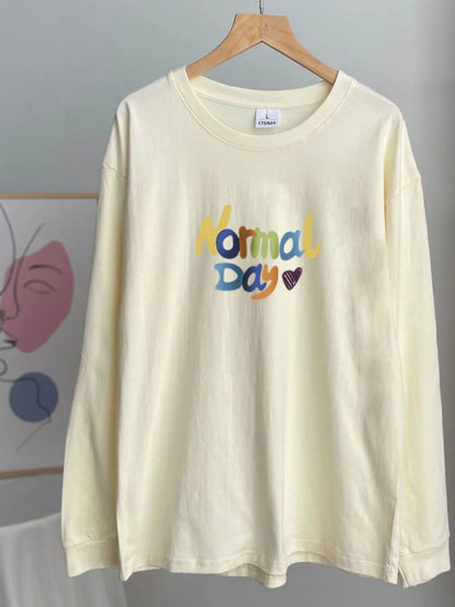 Trendsi Normal Day Long Sleeve T-Shirt Light Yellow