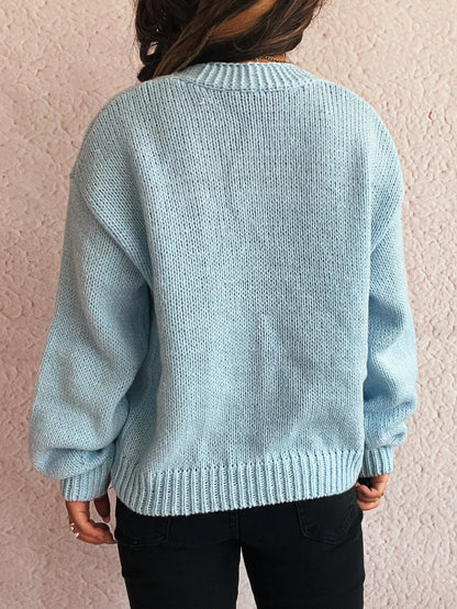 Flower Open Front Long Sleeve Cardigan Easy Apparels