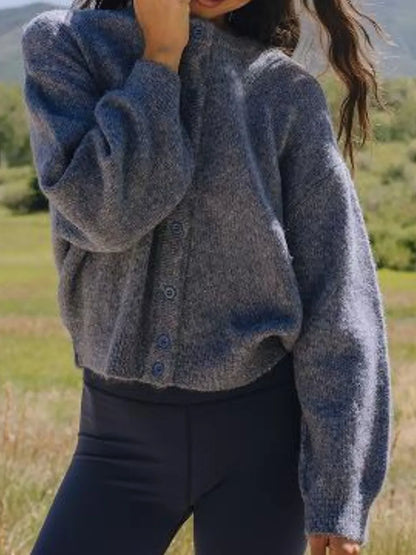 Button Down Long Sleeve Cardigan Dark Gray Easy Apparels