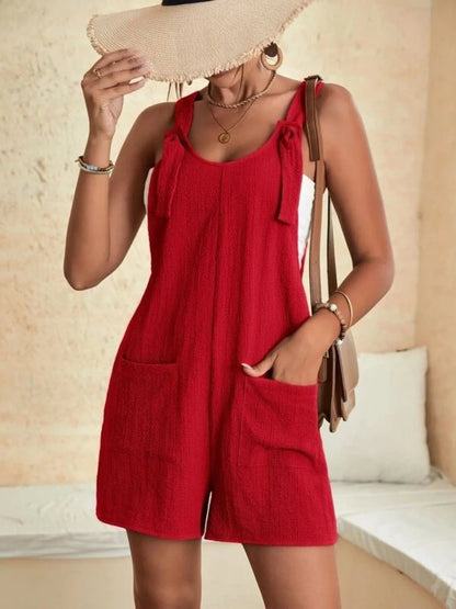 Full Size Knot Strap Romper with Pockets Plus Size Easy Apparels
