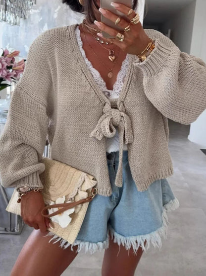 Tied Drop Shoulder Cardigan Light Card Easy Apparels