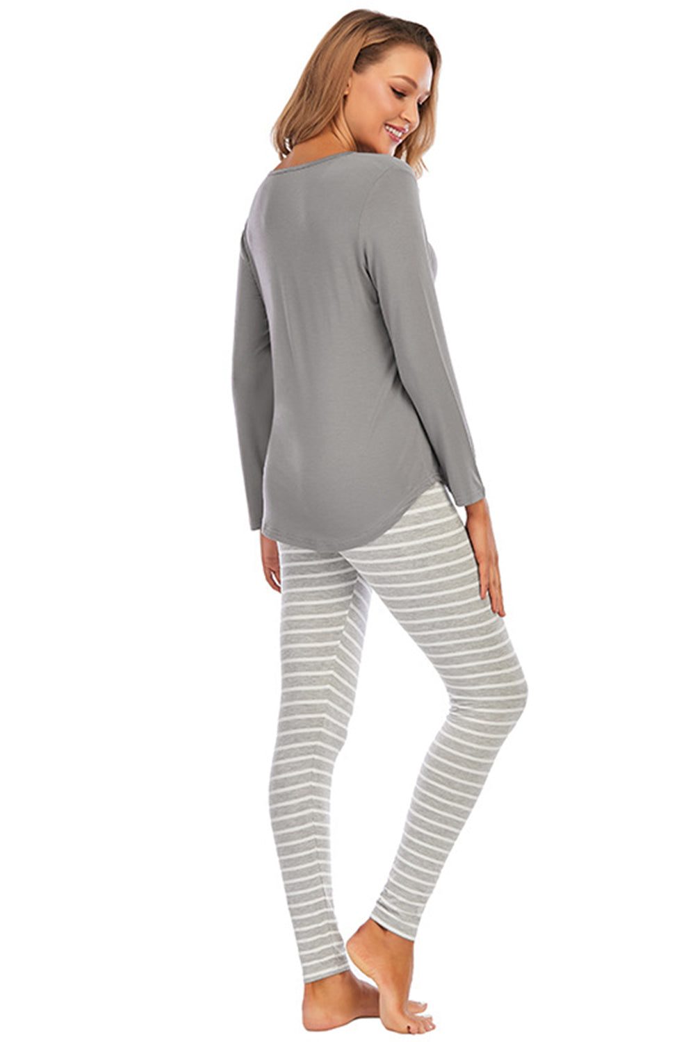 Graphic Round Neck Top and Striped Pants Set Easy Apparels