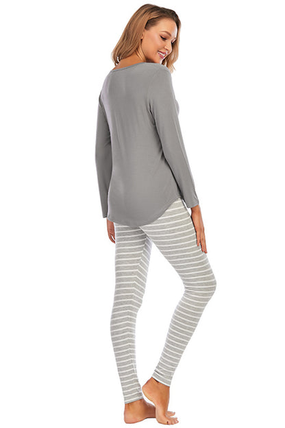 Graphic Round Neck Top and Striped Pants Set Easy Apparels