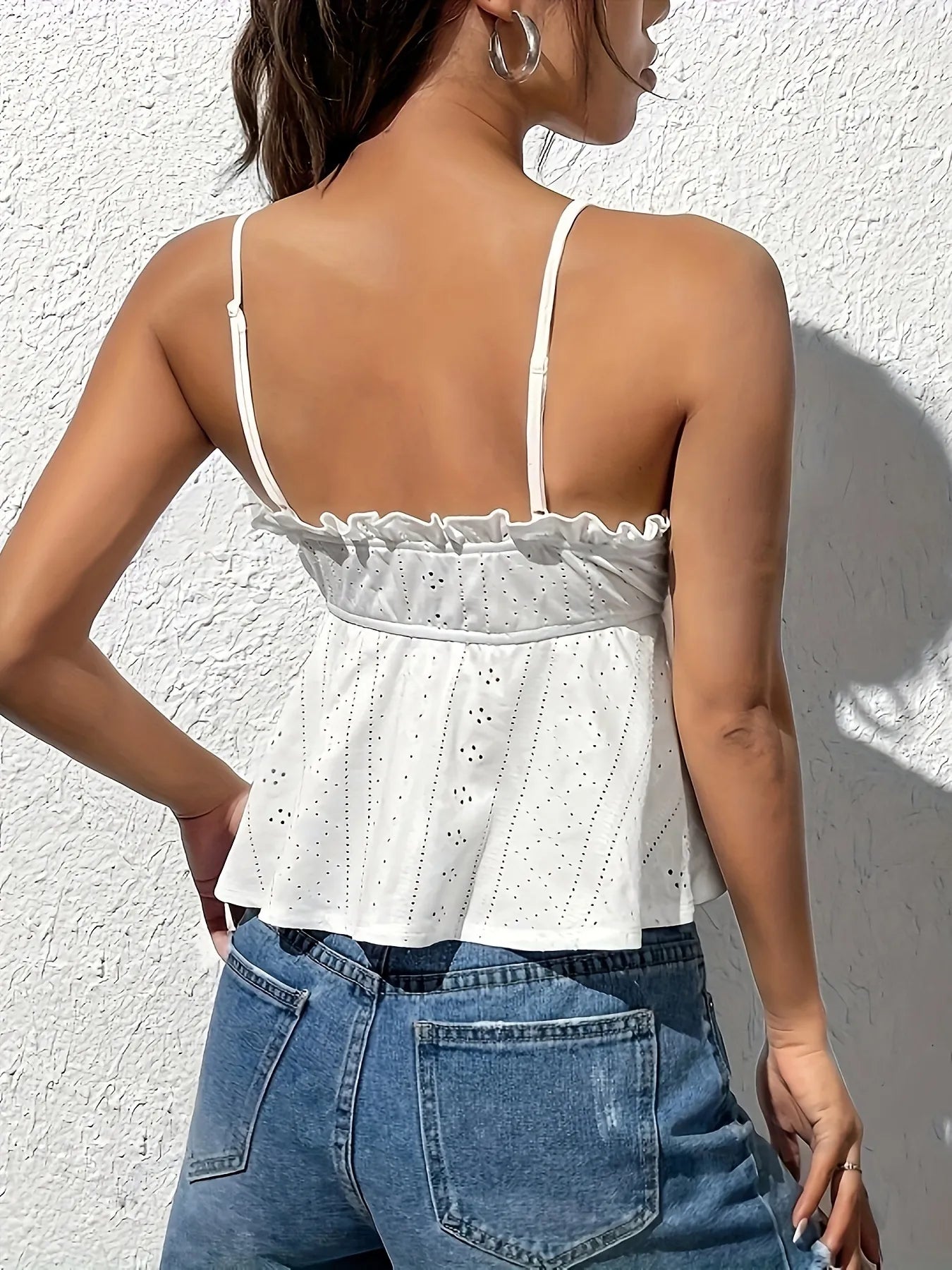 Trendsi Eyelet Ruffle Cami