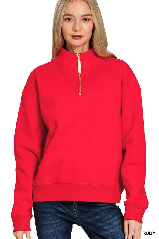 Zenana Fleece Half Zip Sweatshirt Easy Apparels