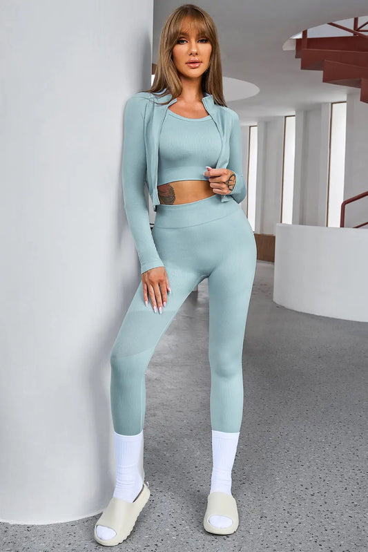 Tank Cropped Active Top and Pants Set Pastel Blue Easy Apparels