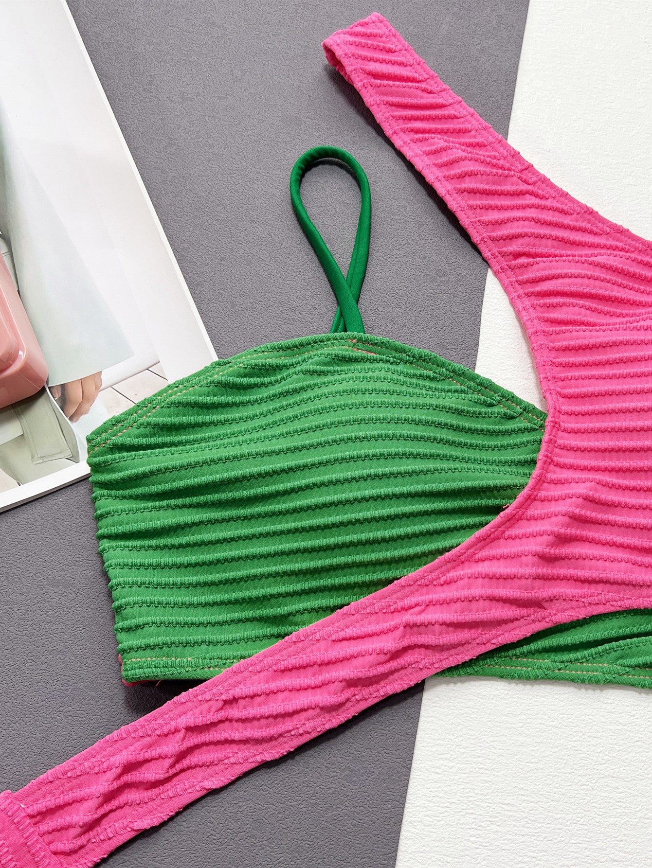 Contrast One-Shoulder Two-Piece Swim Set Easy Apparels