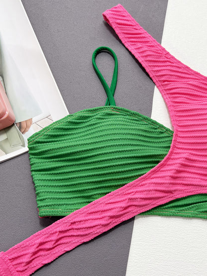 Contrast One-Shoulder Two-Piece Swim Set Easy Apparels
