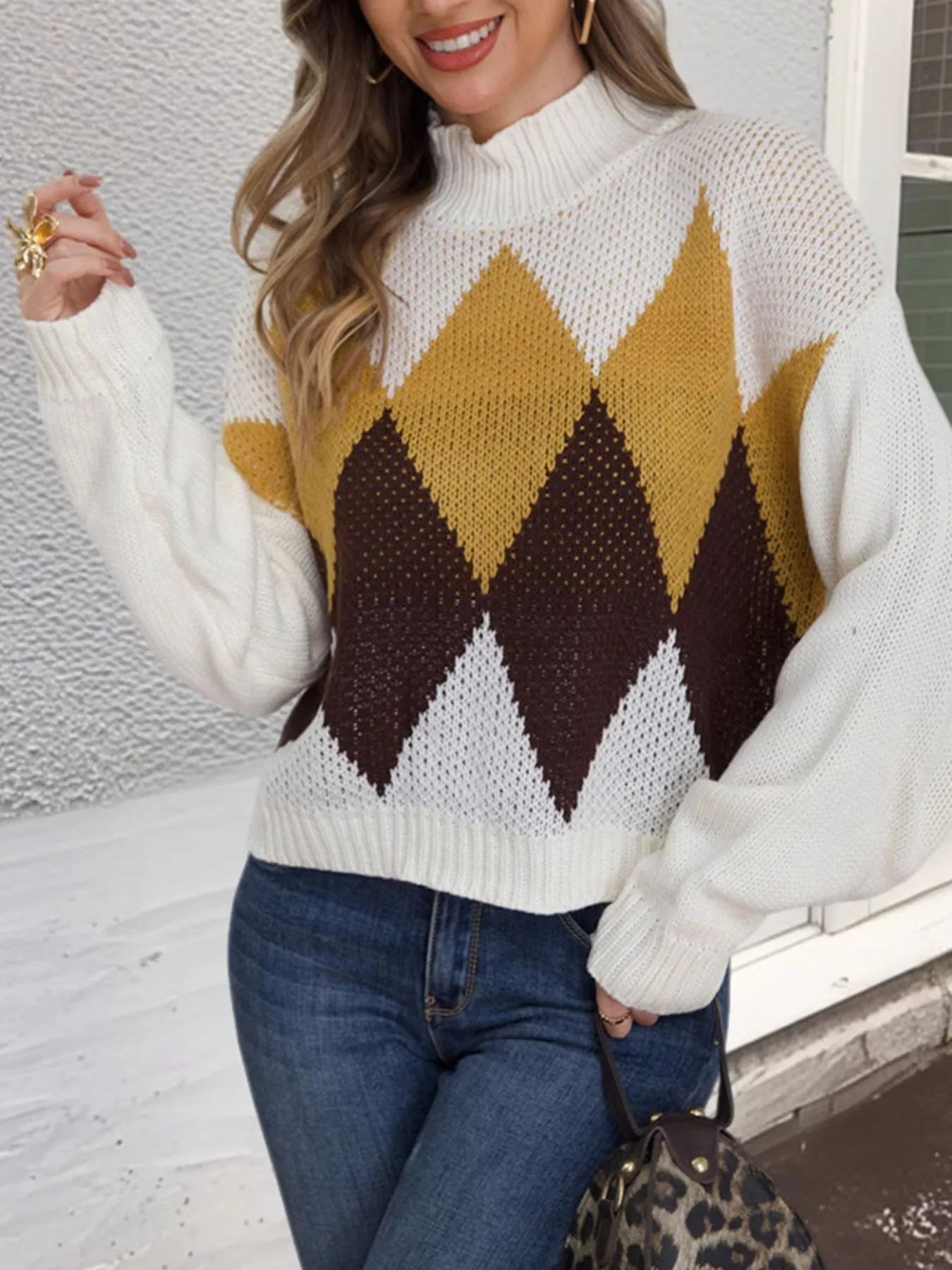 Trendsi Diamond Pattern Turtleneck Sweater