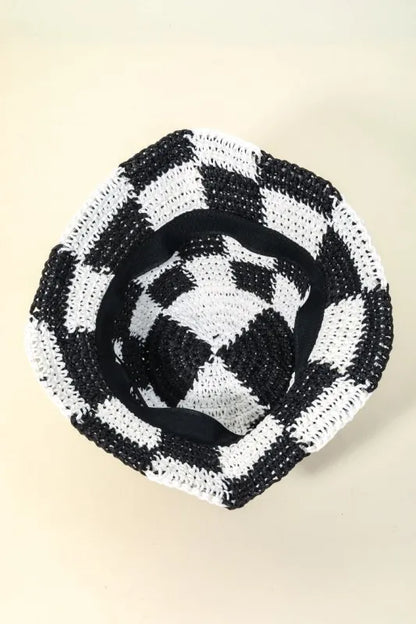 Fame Checkered Pattern Knit Bucket Hat Easy Apparels