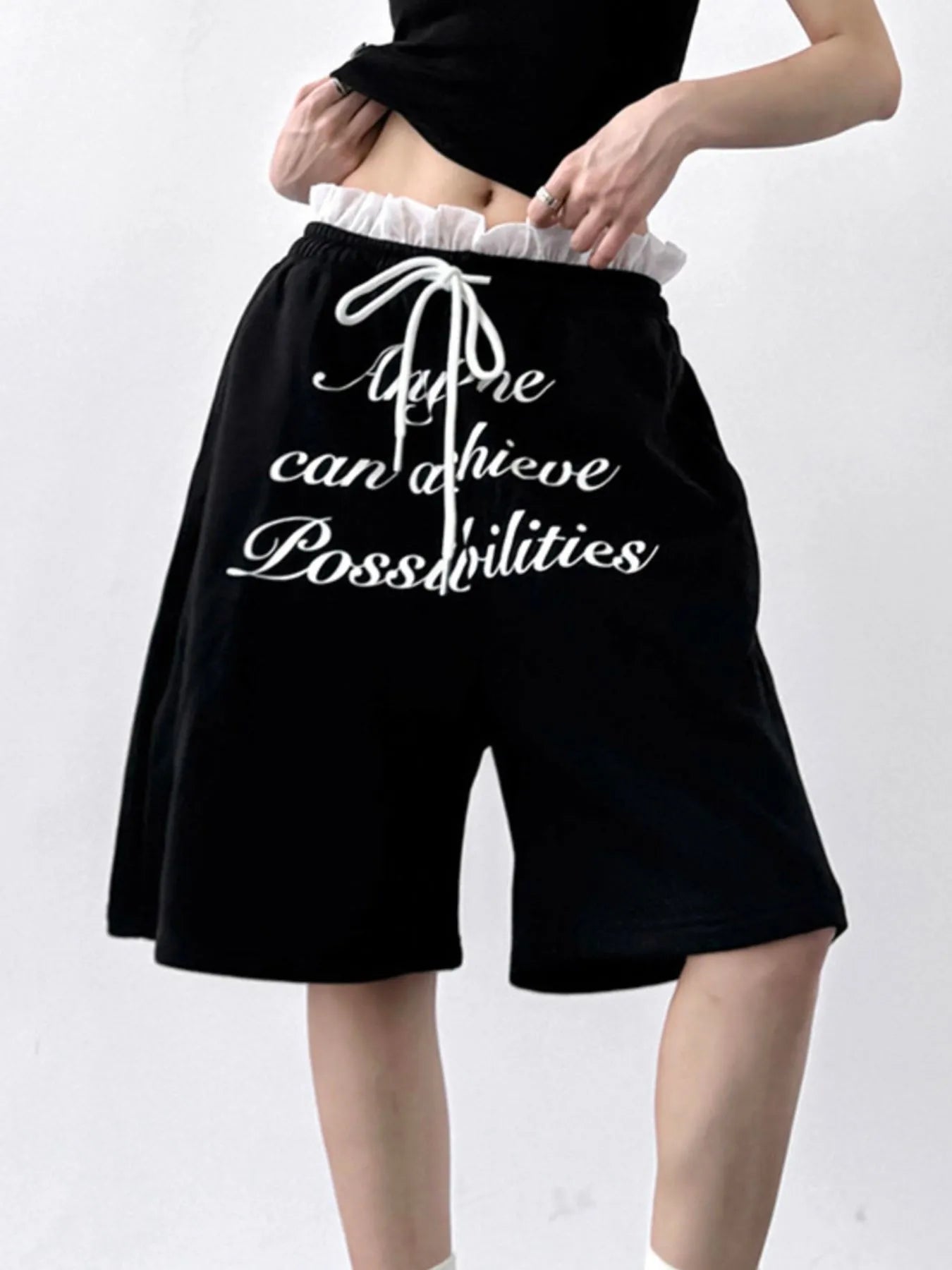 Drawstring Letter Shorts Easy Apparels