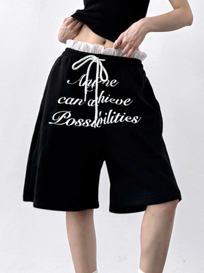 Drawstring Letter Shorts Easy Apparels