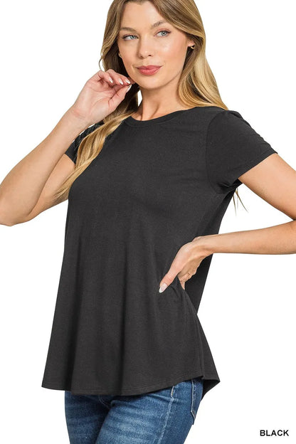 Trendsi Zenana Flowy Round Hem Rayon Short Sleeve T-Shirt