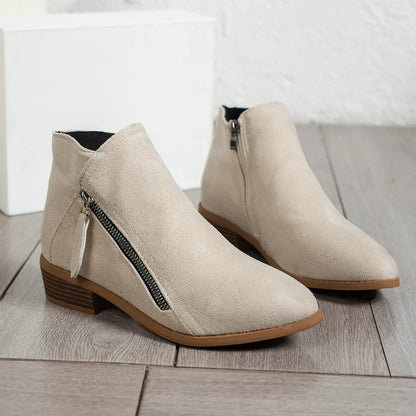 Side Zip Ankle Boots with Block Heel Easy Apparels