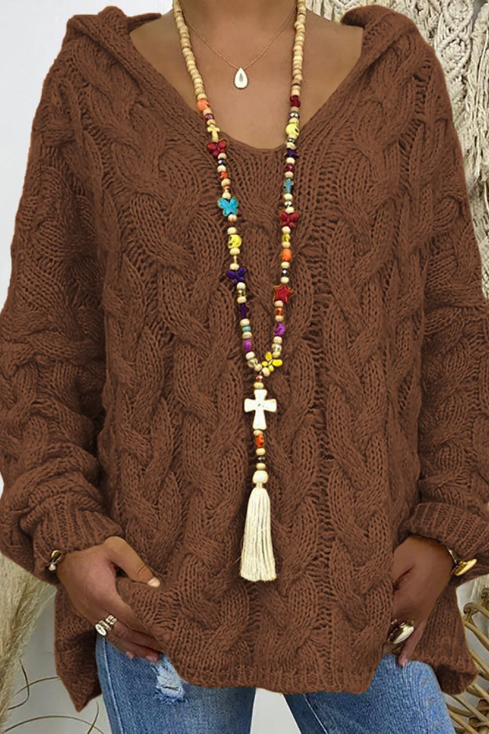 Cable-Knit Hooded Sweater Easy Apparels