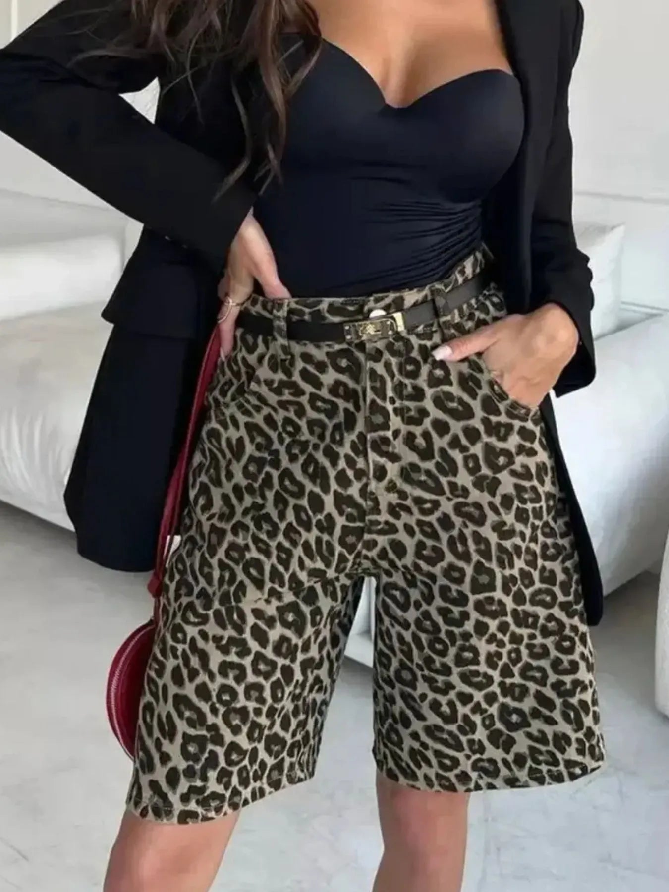Leopard Print High-Waisted Casual Shorts Easy Apparels