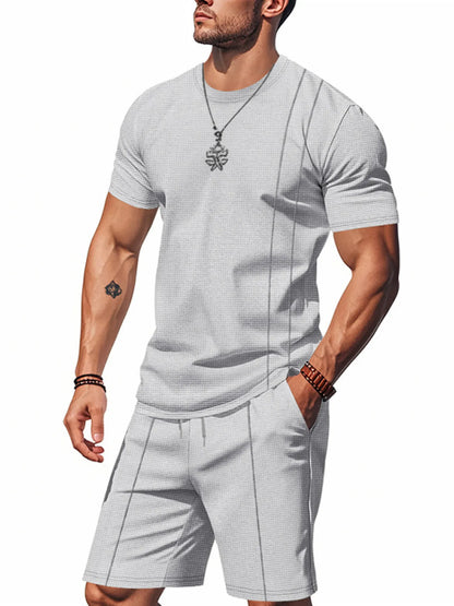 Men's Full Size Round Neck Short Sleeve Top and Shorts Set Plus Size Light Gray Easy Apparels