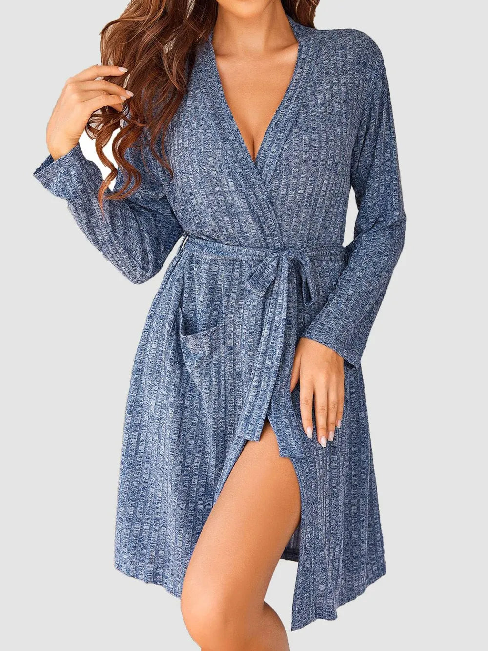 Tied Solid Lounge Nightgown with Pockets Easy Apparels