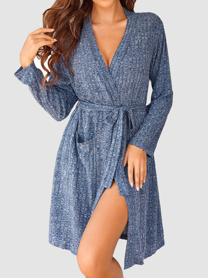 Tied Solid Lounge Nightgown with Pockets Easy Apparels
