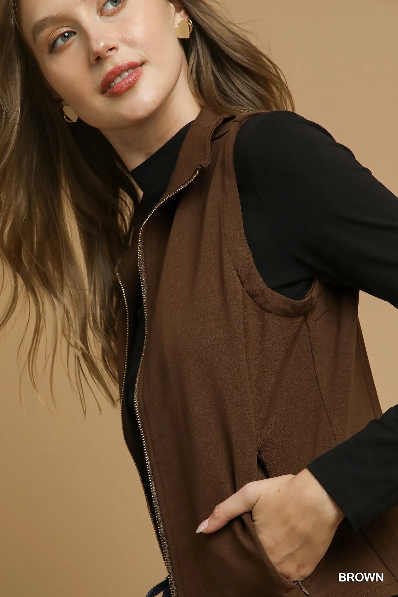 Umgee Zip-Front Fitted Vest with Pockets Easy Apparels