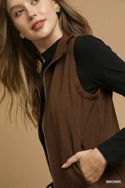 Umgee Zip-Front Fitted Vest with Pockets Easy Apparels