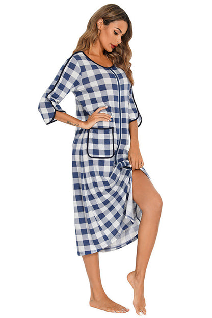 Round Neck Three-Quarter Sleeve Midi Night Dress Easy Apparels