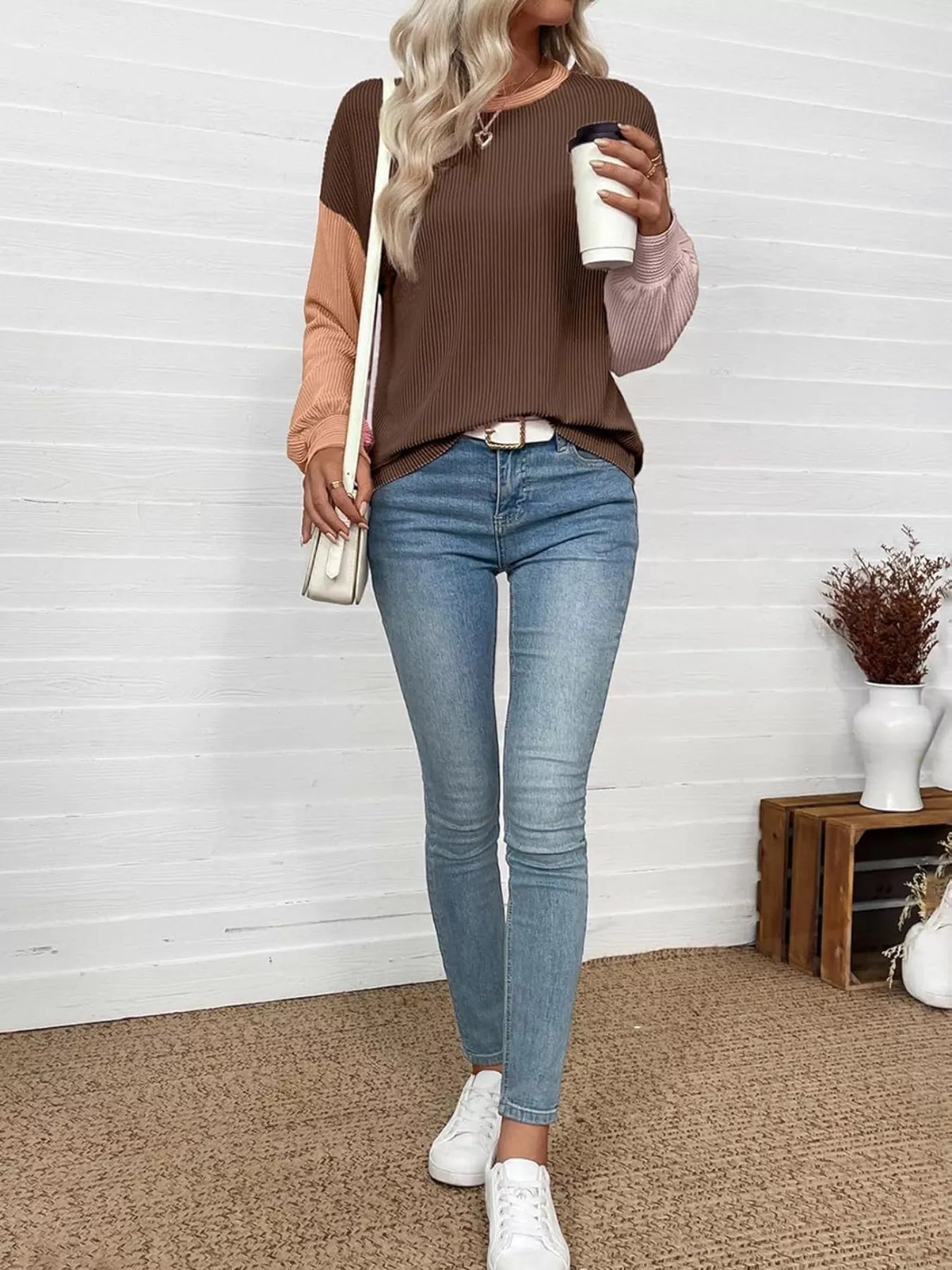 Trendsi Color Block Ribbed Long Sleeve T-Shirt