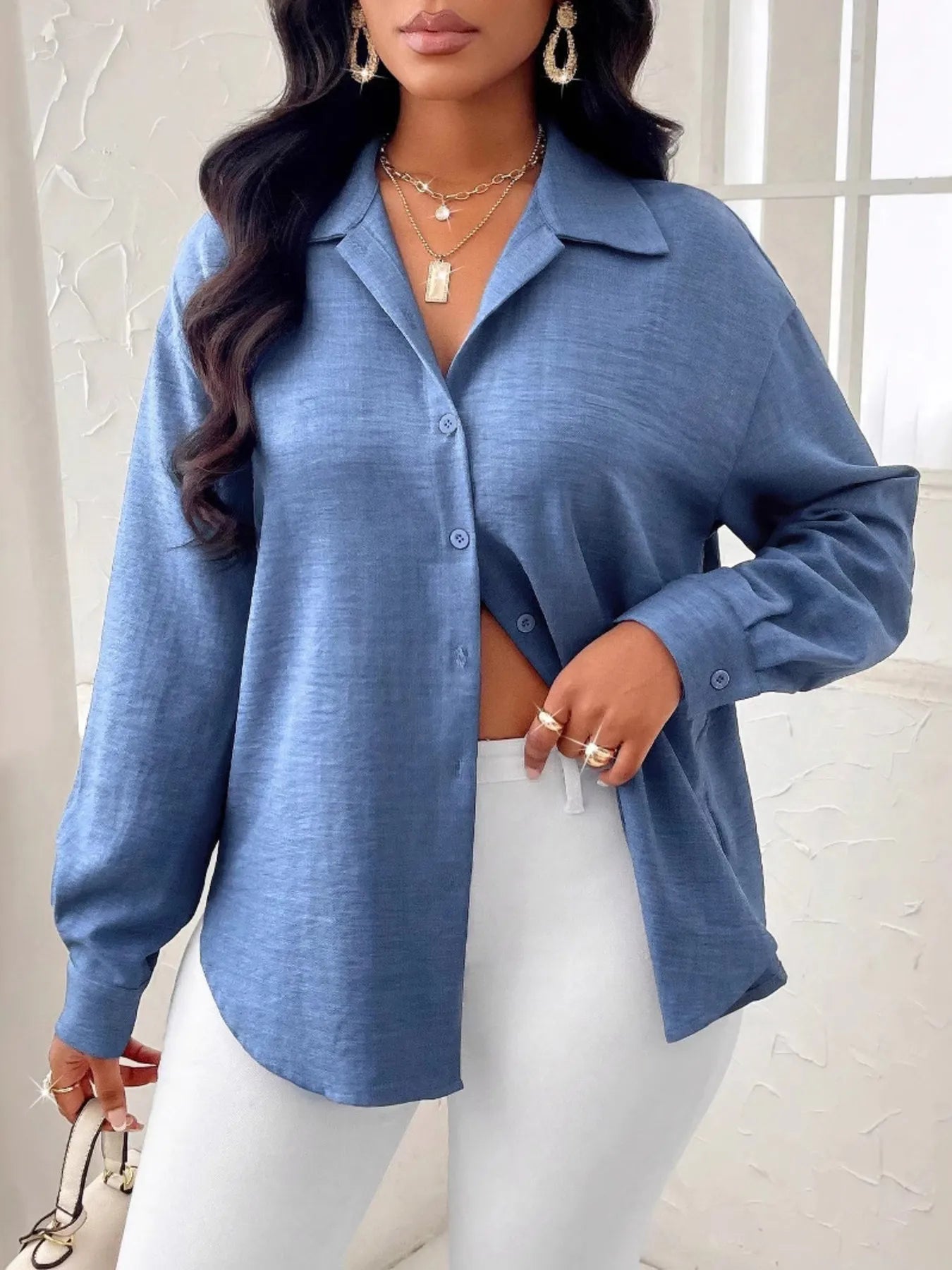 Trendsi Collared Long Sleeve Blouse