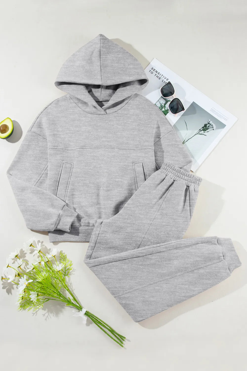 Dropped Shoulder Long Sleeve Hoodie and Pants Active Set Easy Apparels