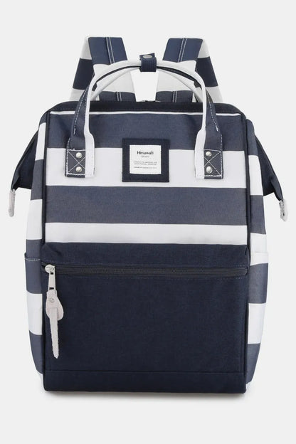 Himawari Striped Waterproof Nylon Backpack Bag with Side Pockets Navy One Size Easy Apparels