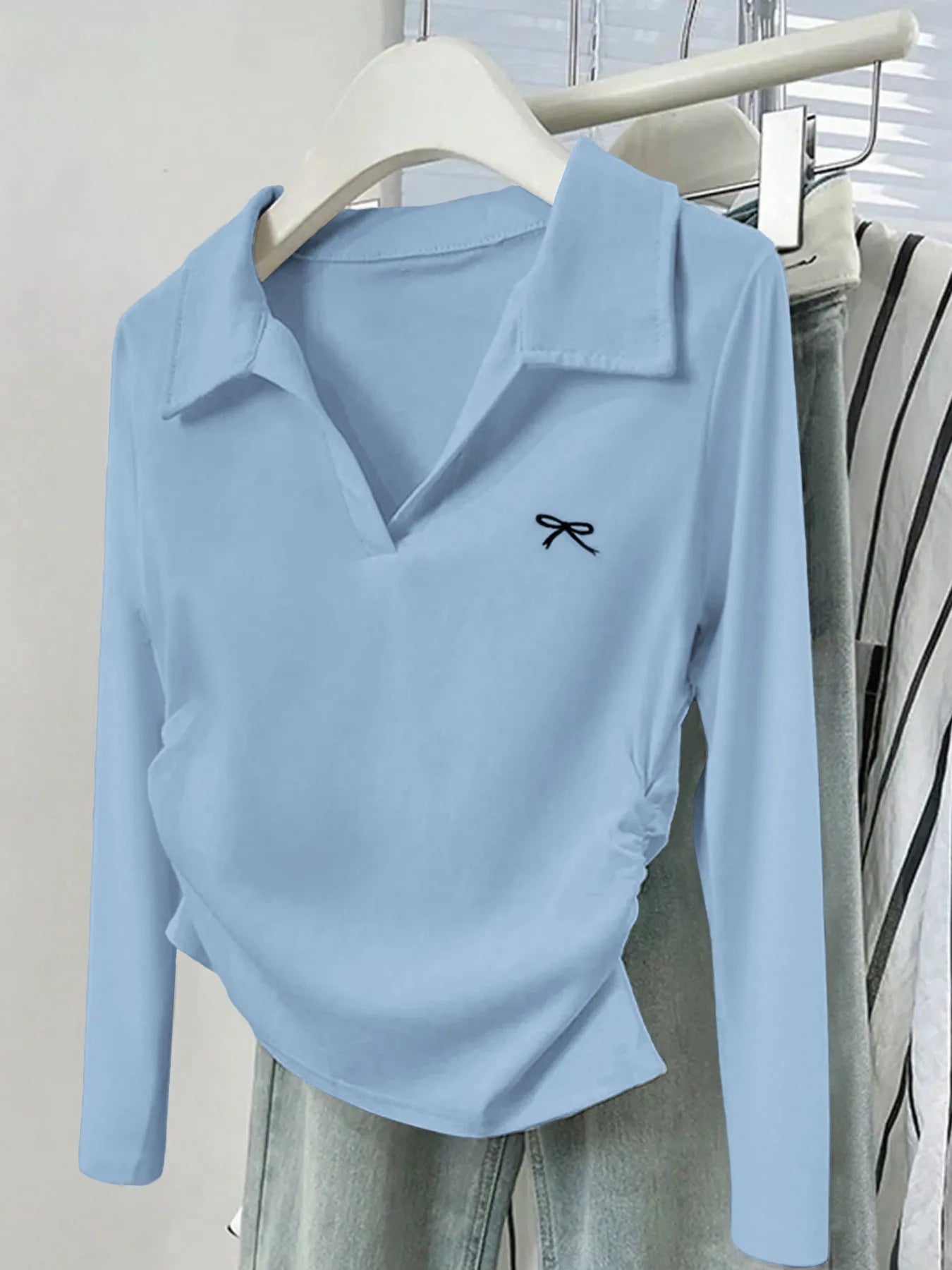 Trendsi Johnny Collar Long Sleeve T-Shirt