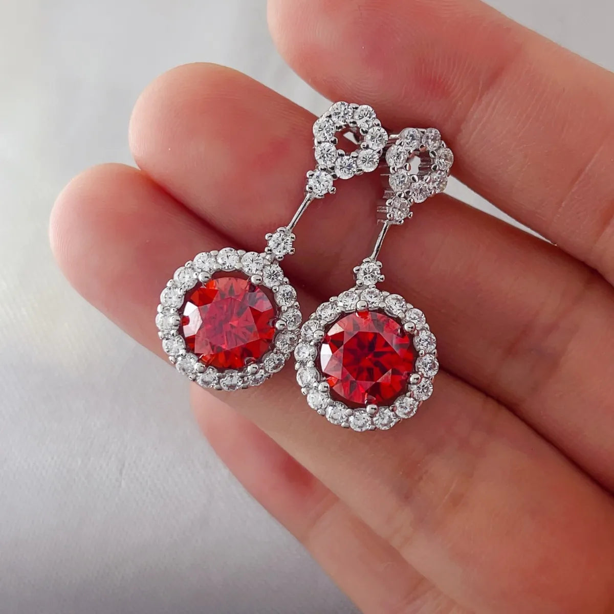 4 Carat Ruby Red Crystal Drop Earrings with Rhinestone Halo Easy Apparels