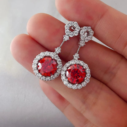 4 Carat Ruby Red Crystal Drop Earrings with Rhinestone Halo Easy Apparels