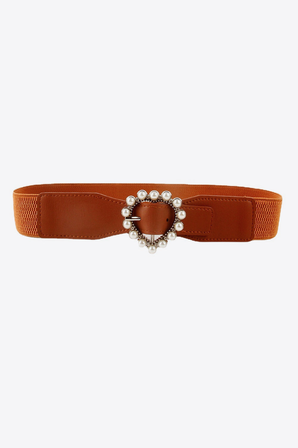 Pearl Heart Buckle Elastic Belt Caramel One Size Easy Apparels