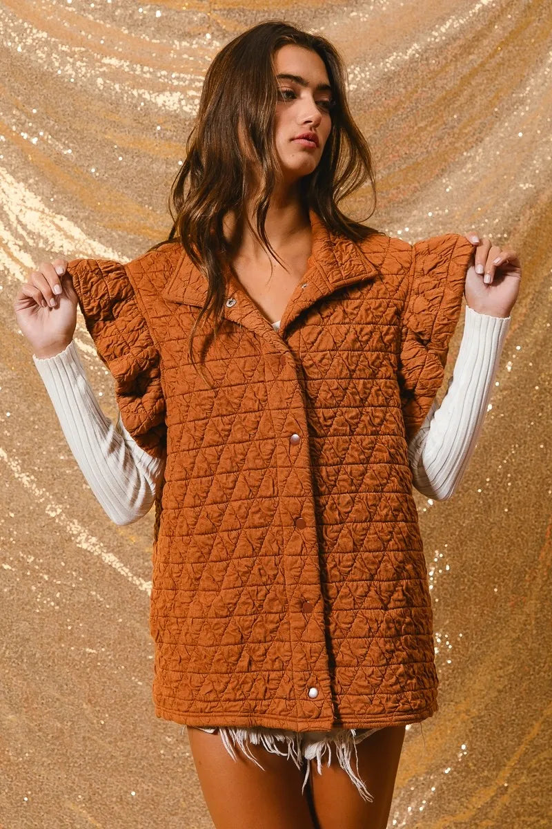 BiBi Quilting Knit Ruffle Sleeve Vest Easy Apparels