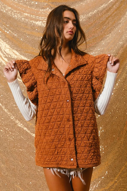 BiBi Quilting Knit Ruffle Sleeve Vest Easy Apparels