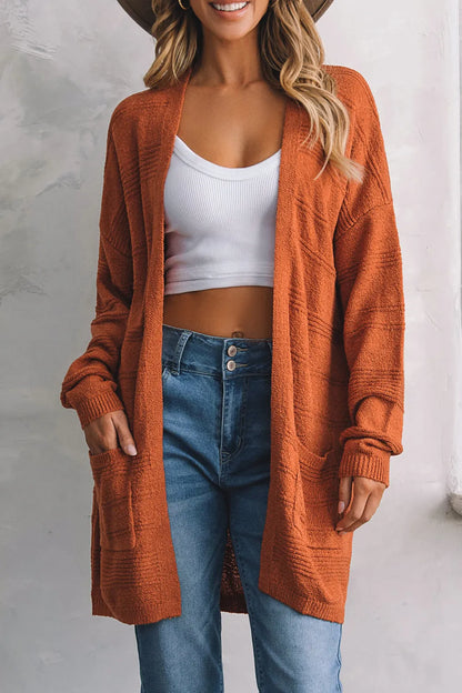Open Front Textured Cardigan with Pockets Easy Apparels