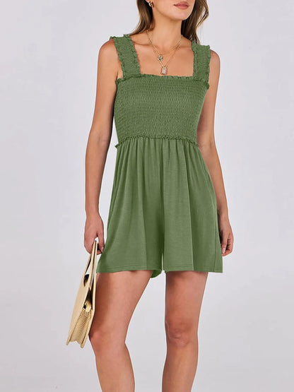 Smocked Square Neck Summer Romper Easy Apparels