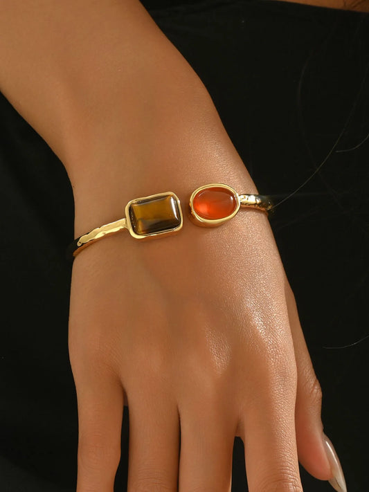 18K Gold-Plated Geometric Open Bracelet Gold One Size Easy Apparels