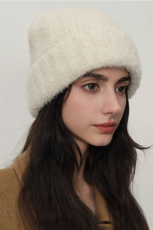 Solid Color Thermal Knit Hat Cream One Size Easy Apparels