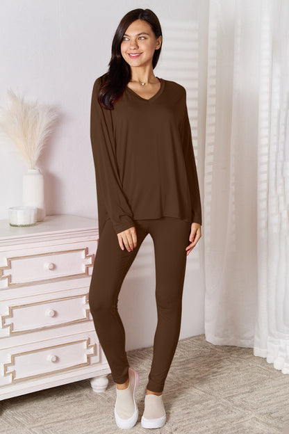 Basic Bae Full Size V-Neck Soft Rayon Long Sleeve Top and Pants Lounge Set Easy Apparels