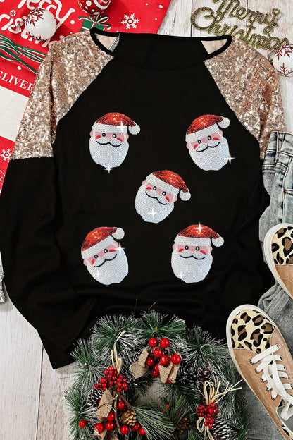 Trendsi Santa Sequin Long Sleeve Round Neck Top