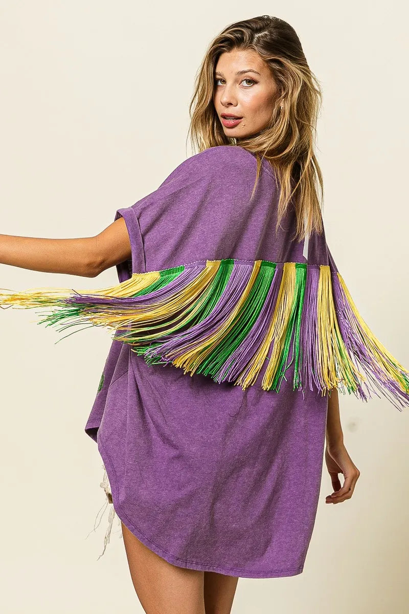 Trendsi BiBi Vintage Washed Fleur Mardi Gras Top